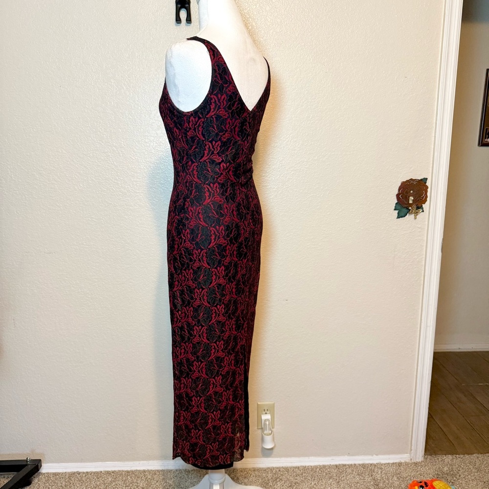 Vintage 90’s Y2K All That Jazz Red & Black Lace Maxi Dress Size Small - Picture 6 of 15